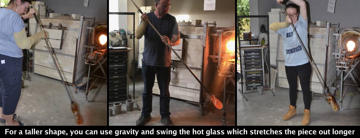 Students swinging the hot glass to make it longer